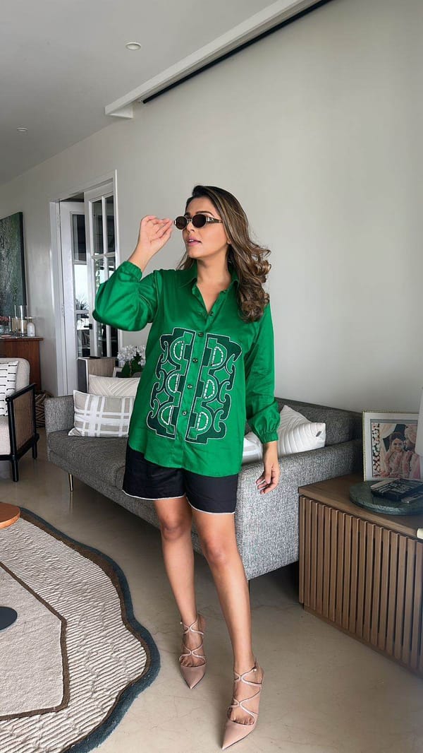 Emerald Green Abstract Embroidered Relaxed-Fit Shirt — Puja Agarwal
