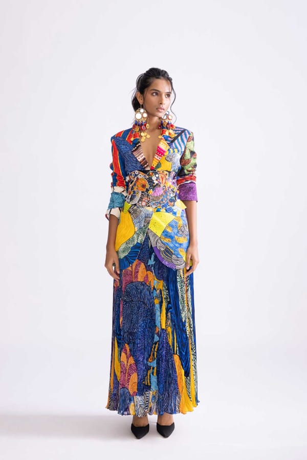 Multicolour Tribal Print Wide Lapel Tailored Blazer — Saaksha and Kinni