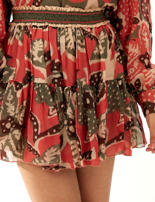 Pink Beige And Green Floral Short Skirt — KoAi