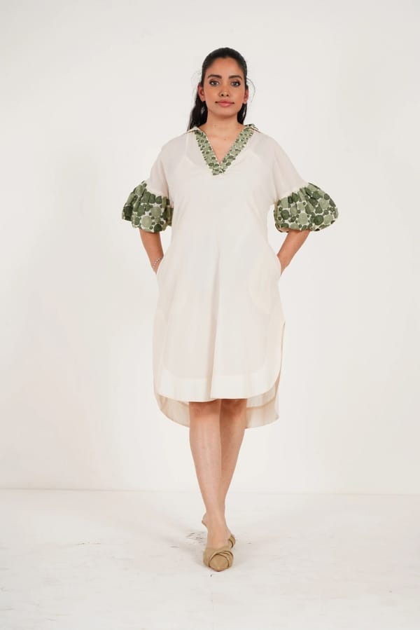 Off white Embroidered Balloon Long Dress — Western Era