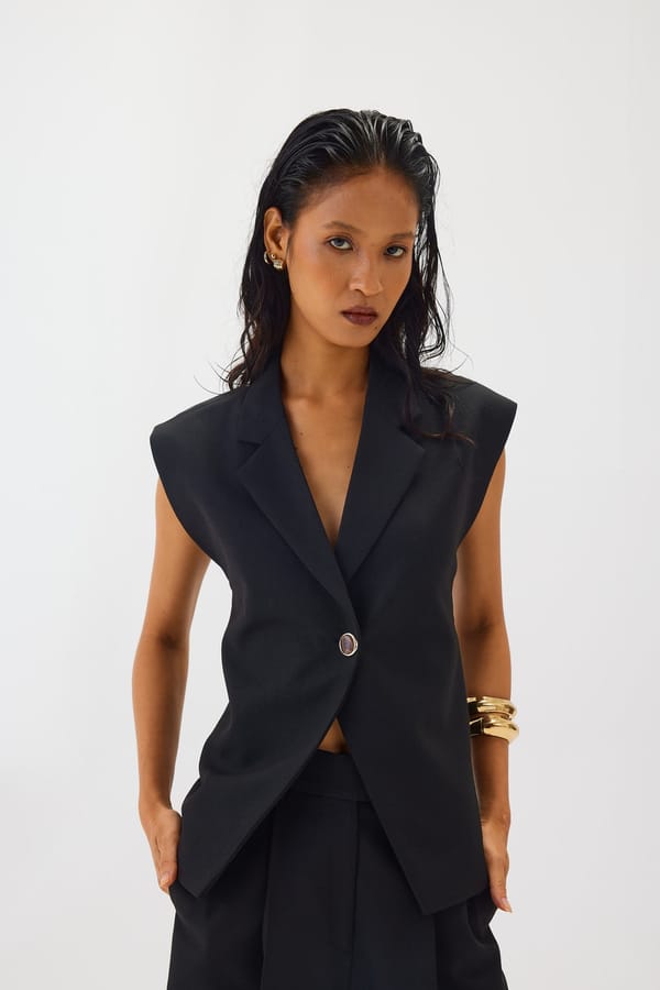 Black Tailored Longline Waistcoat with Notch Lapels — Shop Staple