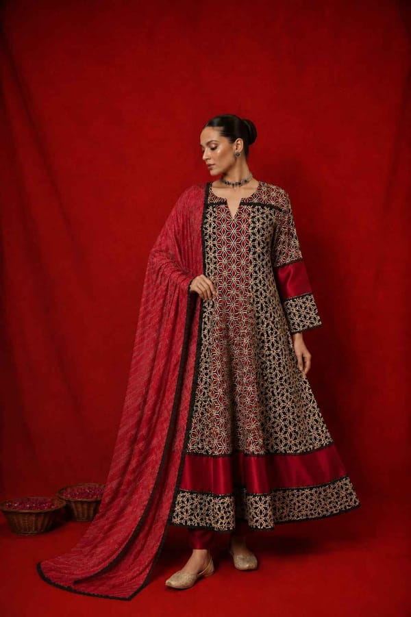 Naseebo Zohra Ajrakh Anarkali Kurta Set — Naseebo
