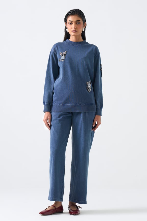 Blue Cotton Sweatshirt and Straight Pants Co-ord Set — STITCH STORIES