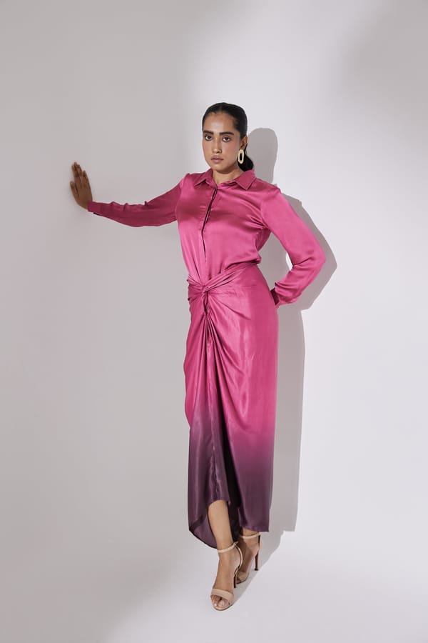 Pink Ombre Shirt and Wrap Maxi Skirt Co-ord Set — DORABI