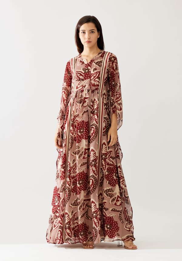 Red And Peach Floral Kaftan — KoAi