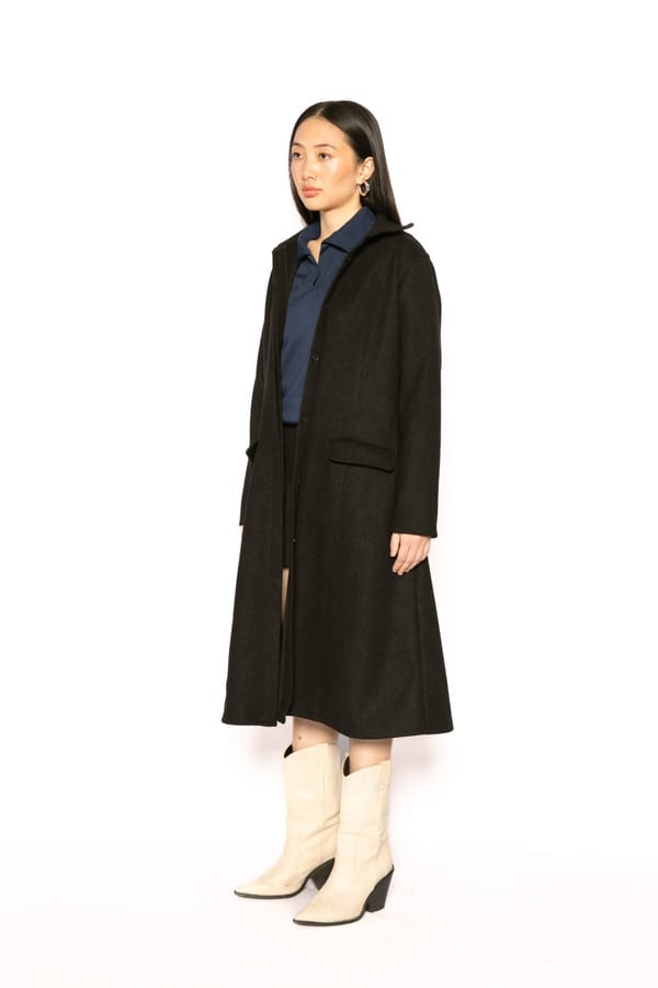 Black Cashmere Wool Longline Trench Overcoat — Contemponari