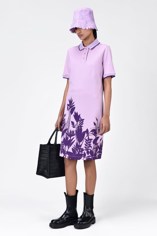 Lavender Tropical Print Polo Dress with Contrast Tipping — Genes Lecoanet Hemant