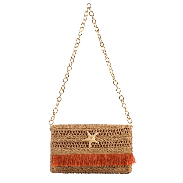 Jena Slim Raffia Clutch With Gold Emblem — Jena Luxury