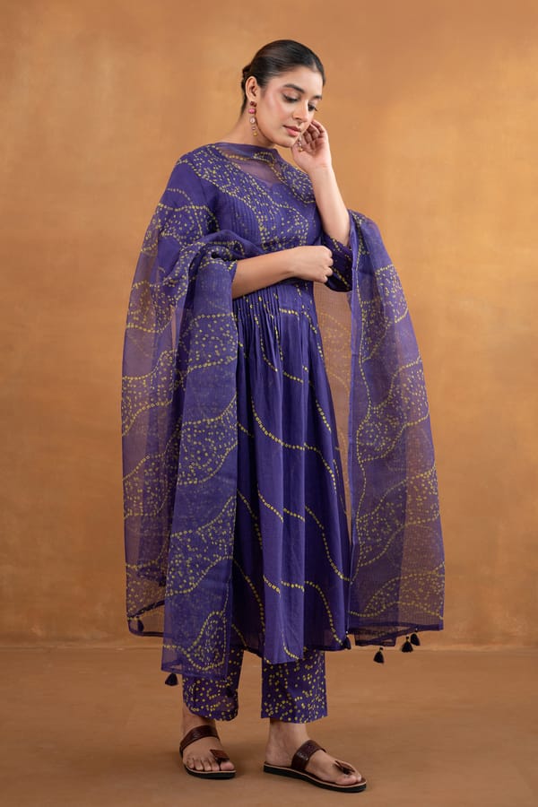Cotton Bandhani Print kurta Set in Purple — CHHIPA JAIPUR