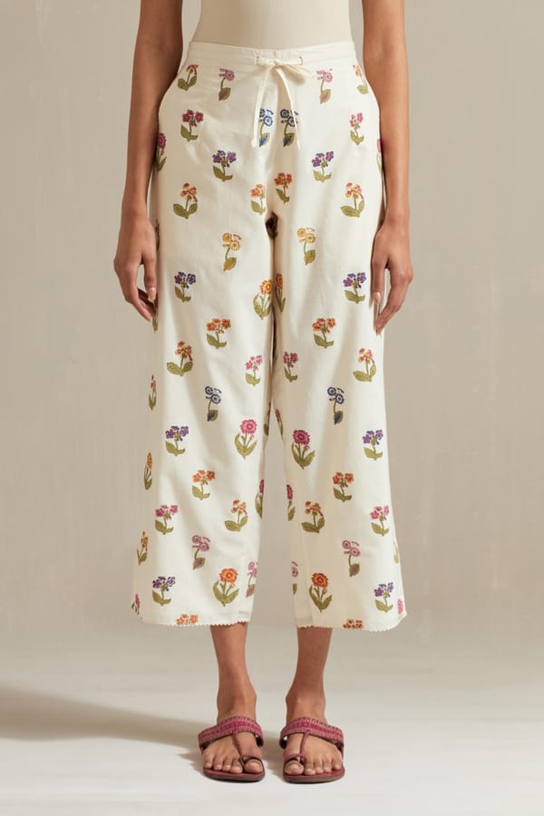 Off White Straight Ankle Length Pants — Upavita