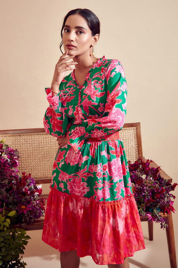 Tiered Printed Dress — BOHO-CHIC