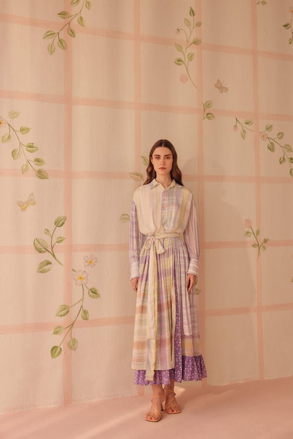 Pastel Stripe and Check Cropped Chiffon Shirt — Sage by Mala