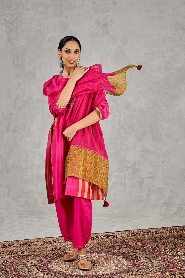 Hot Pink Tree Embroidery Kurta Set — SHIVANI BHARGAVA