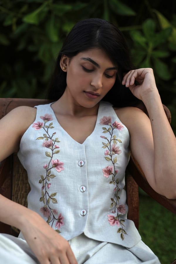 Blush Vines Waist Coat — Kaveri