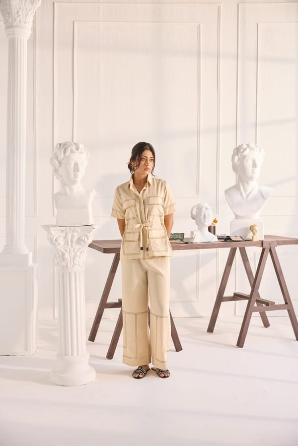 Cream Utility Shirt and Wide-Leg Pants Co-ord Set — Shivya K