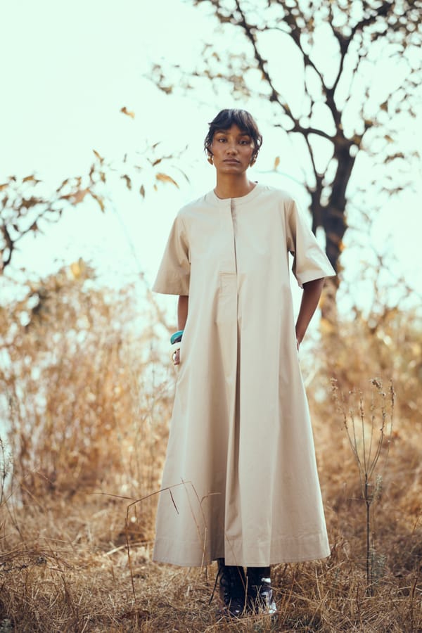 Light Tan Oversized A-Line Maxi Dress with Pockets — Unrush