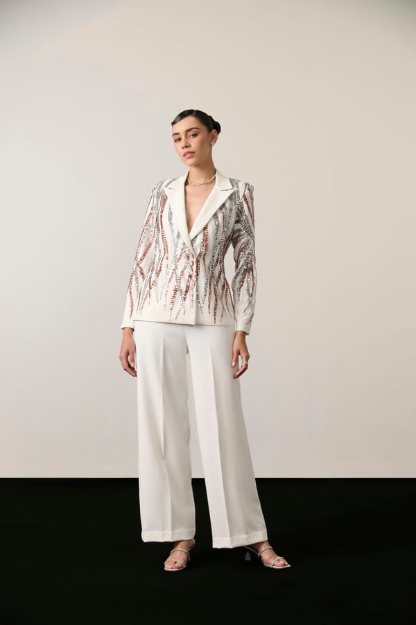 Ivory Sequin Blazer and Wide-Leg Trousers Co-ord Set — Label IRIS