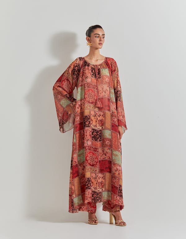 Multicolour Printed Georgette Flared Kurta Set — Kavita Bhartia