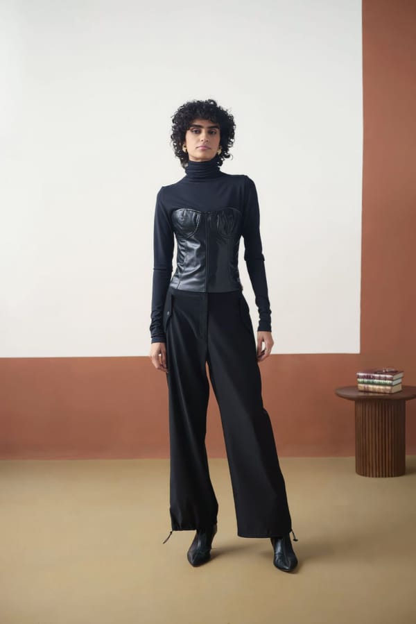 Black Corset Bodice Co-ord Set with Wide-Leg Pants — Muvazo