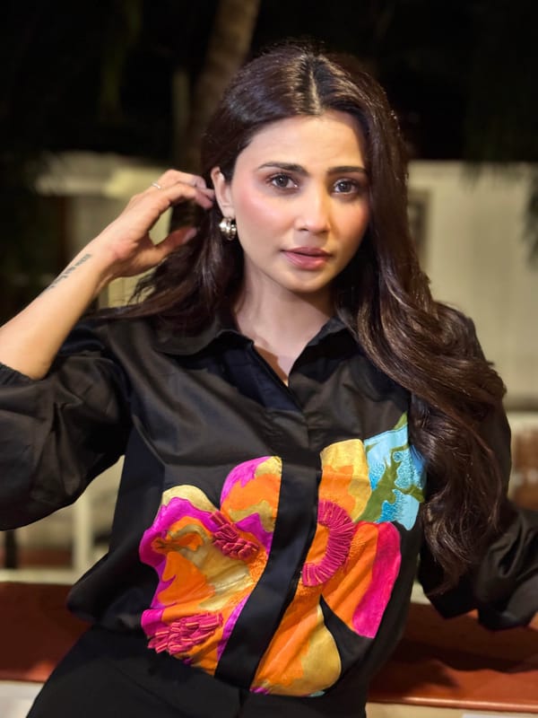 Black Floral Print Satin-Finish Cotton Shirt — Puja Agarwal