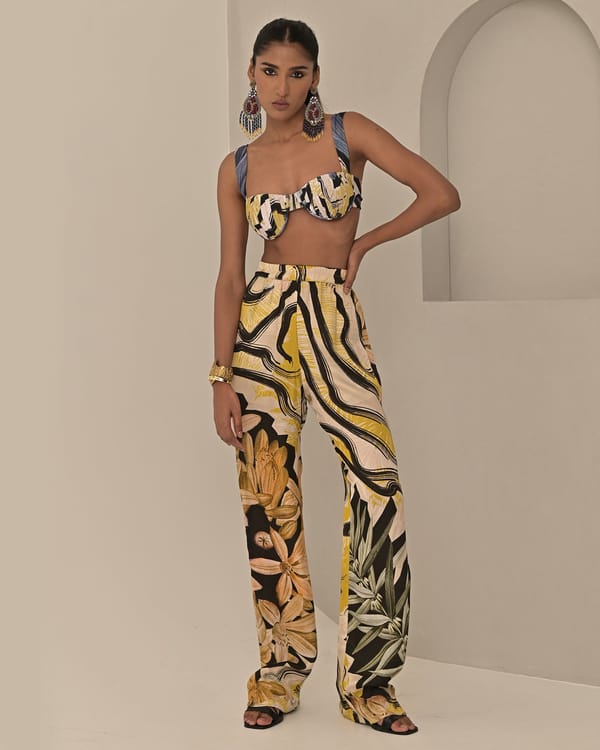 Maple Print Straight-Leg High-Rise Modal Trousers — Missy Co.