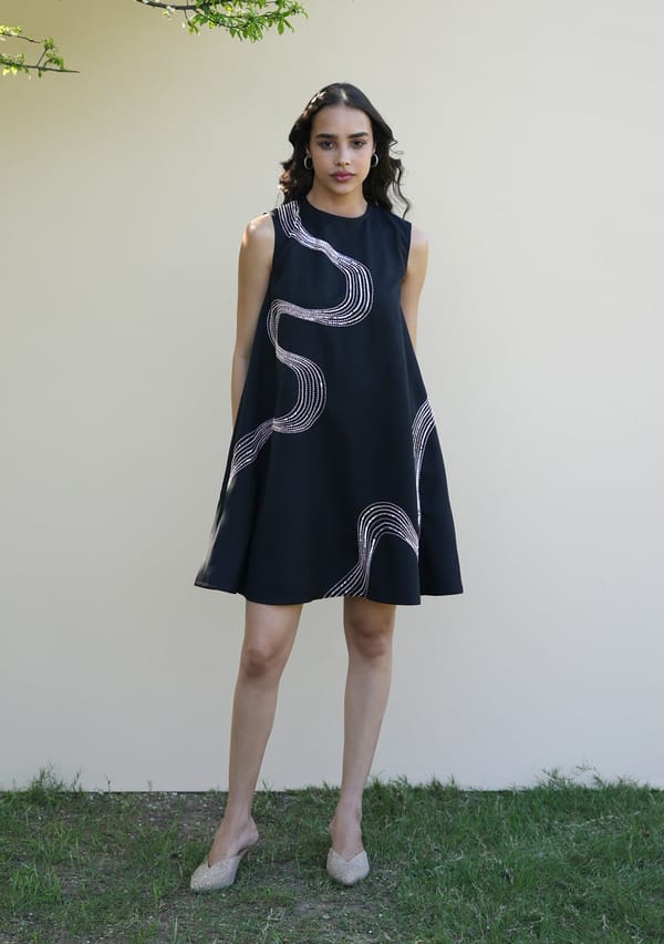 Black Embellished A-Line Mini Dress — AMOSHI