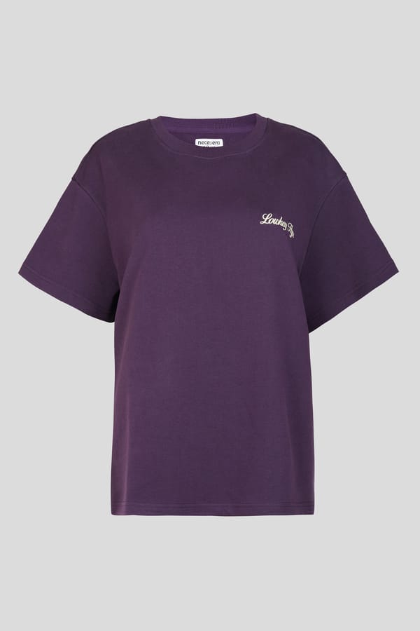 Plum Cotton Terry Relaxed Fit Crew Neck T-Shirt — Necesera