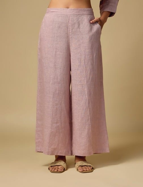 Pink Linen Wide-Leg Relaxed Fit Trousers — Linen Bloom