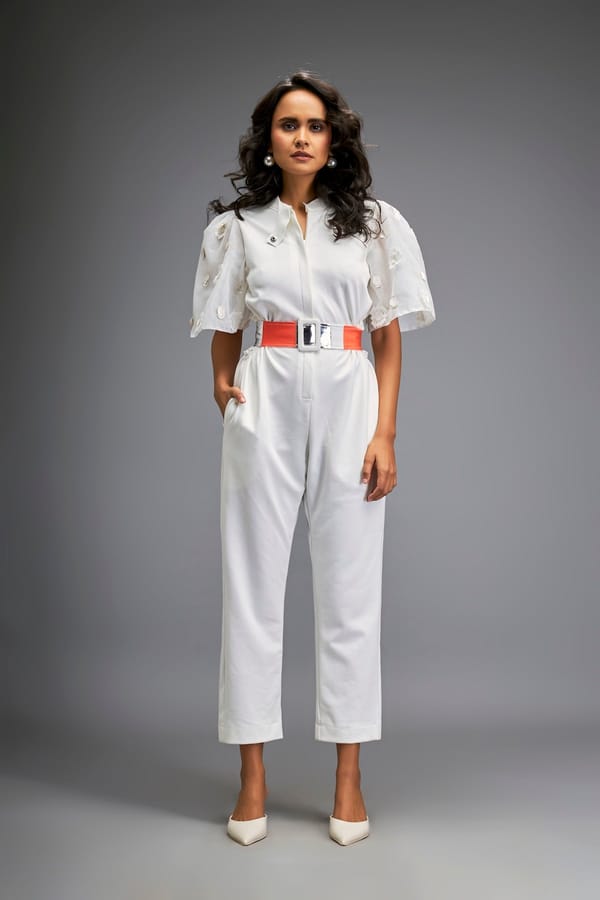 Jumpsuit with Cape Sleeves and Belt — Deepika Arora