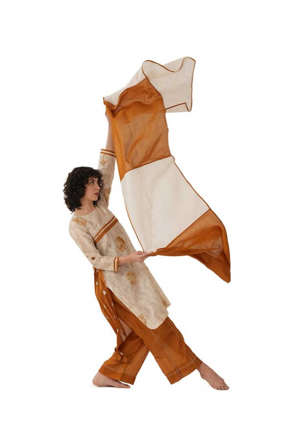 Rust Texcher Print Pleated Dress Co-ord — Khat