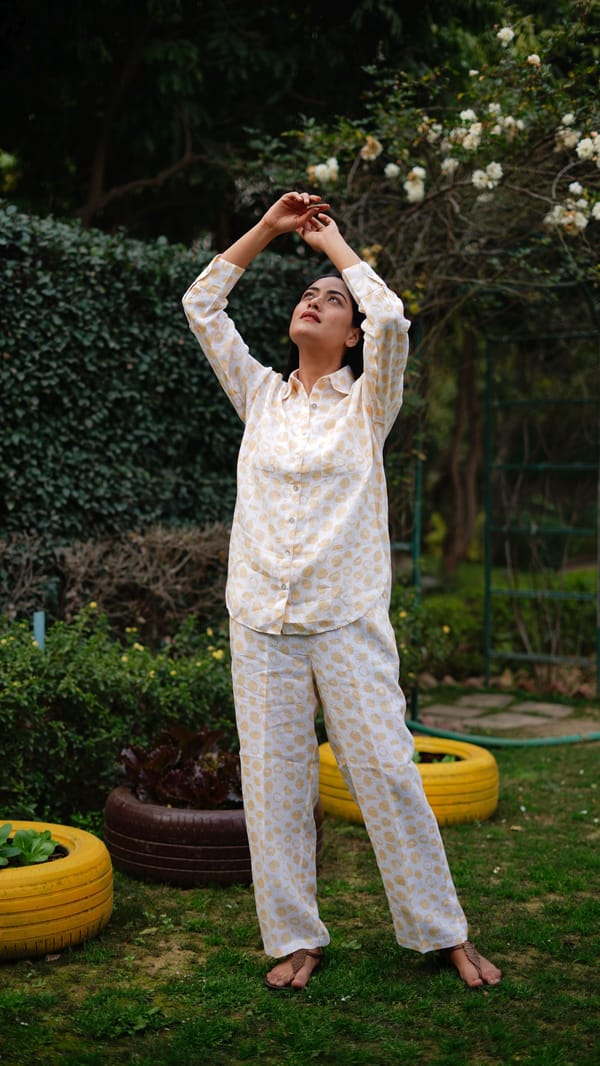 White/Yellow Linen Polka Dot Straight-Leg Trousers — Linen Bloom