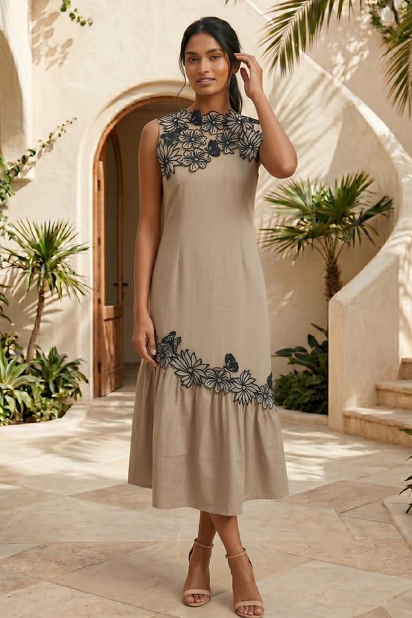 Floral Applique Midi Dress — BOHO-CHIC