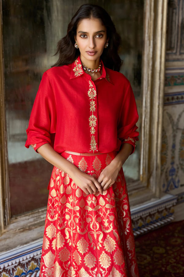 Embroidered Motif Textured Shirt — Dash and Dot