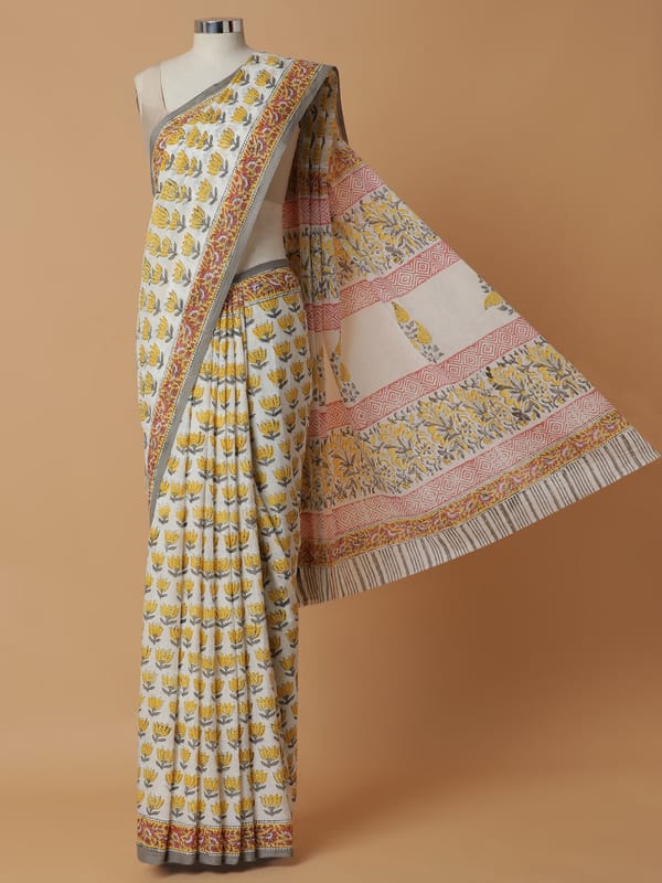 Hand Block Lotus Printed Cotton Mulmul Rozaana — BINKS
