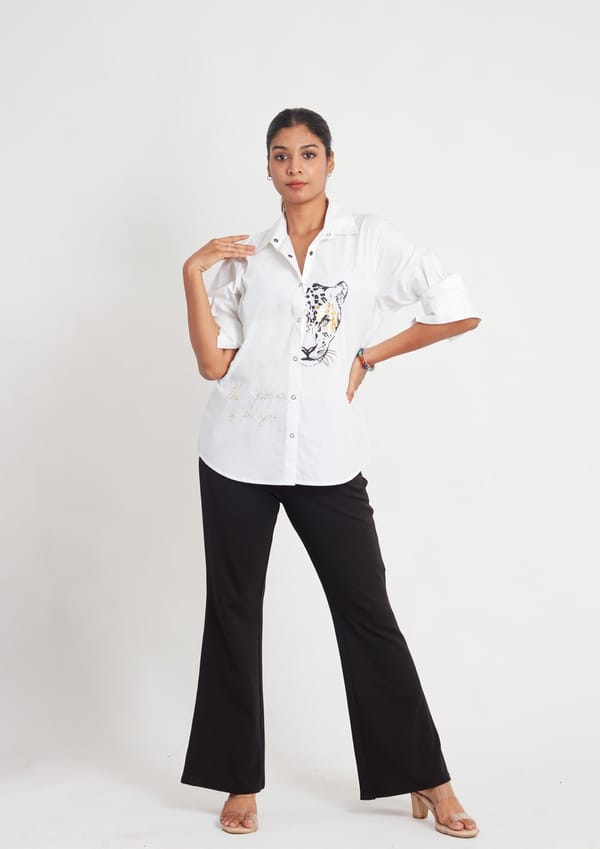 Leopard print Cotton White shirt — Richa Goenka