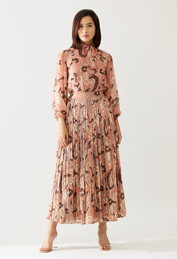 Peach And Cream Floral Crinkled Skirt — KoAi