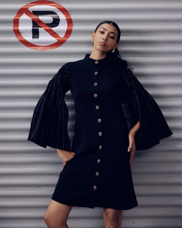 Black High Neck Button-Front Bell Sleeve Dress — Veera Wear