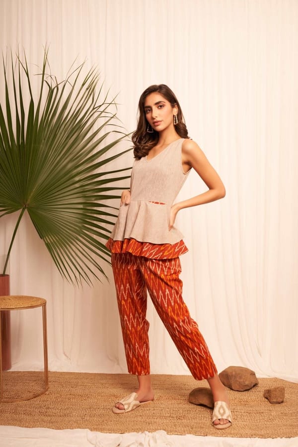 Ikat Print Orange Trousers — Western Era