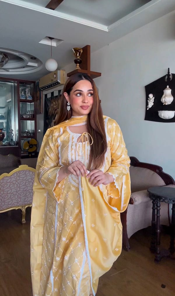Yellow Cotton Embroidered Kurta Set With Dupatta — NARAYANI VASTRA