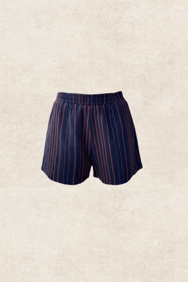 Navy Striped High-Waist Cotton Shorts with Pockets — Urban Suburban