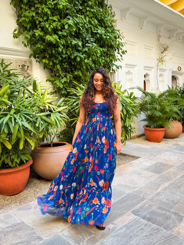 Deep Royal Blue Floral Corset Maxi Dress — EWOKE STUDIO