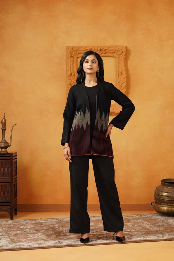 Black Longline Jacket and Wide-Leg Pants Co-ord Set — NEETIKA CHOPRA