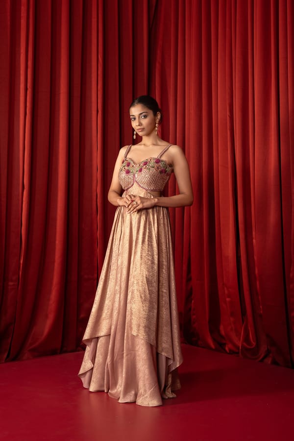 Dusty Rose Pink Shimmer Sweetheart Maxi Gown — QUNIC