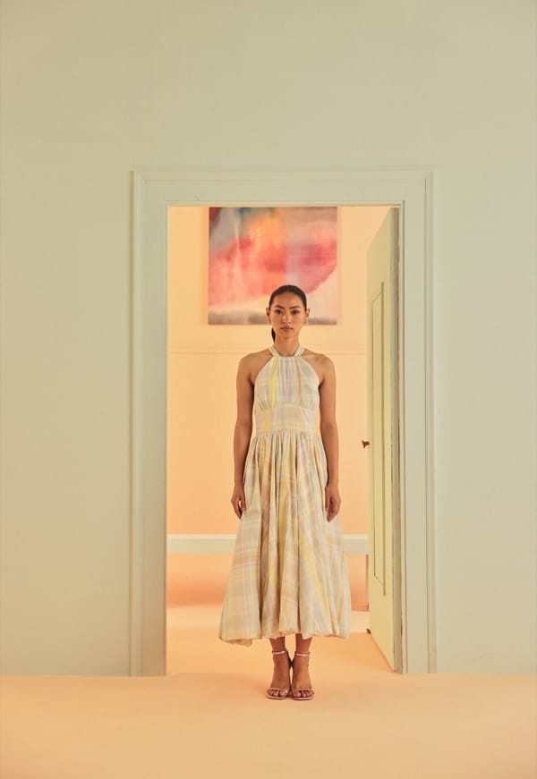 Pastel Plaid Halter Bubble Hem Midi Dress — Sage by Mala
