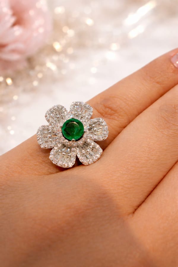 Emerald Bloom Crystal Ring — SilvPop Jewels