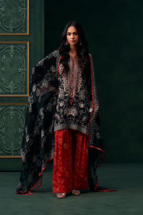 Zohira Crepe Printed Embroidered Suit Set — NEETIKA CHOPRA