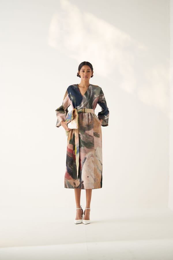 Multicolor Abstract Print Cotton Poplin Midi Dress — Ofrida