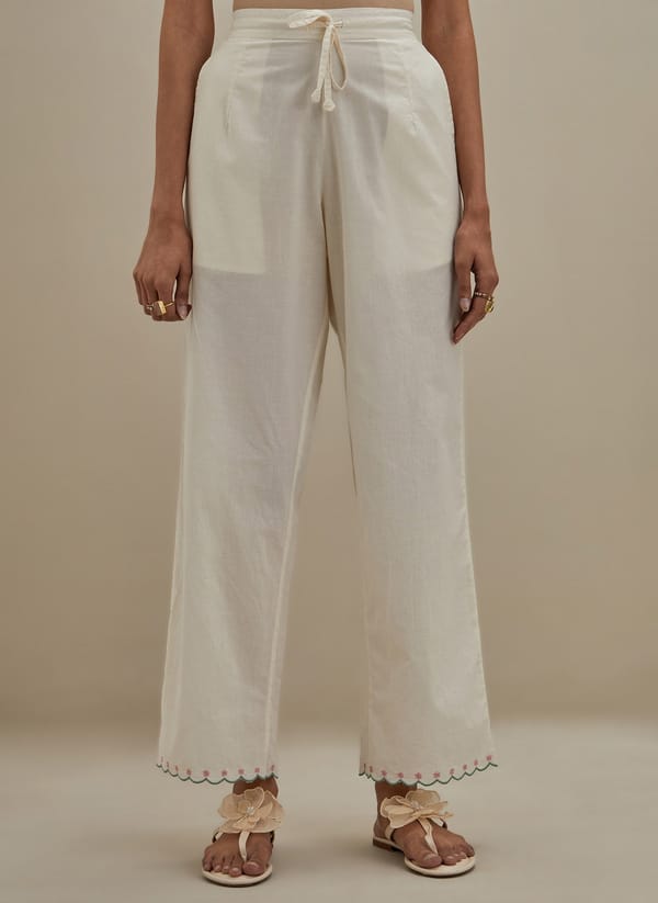 Off White Cotton Pants Block Print — Upavita