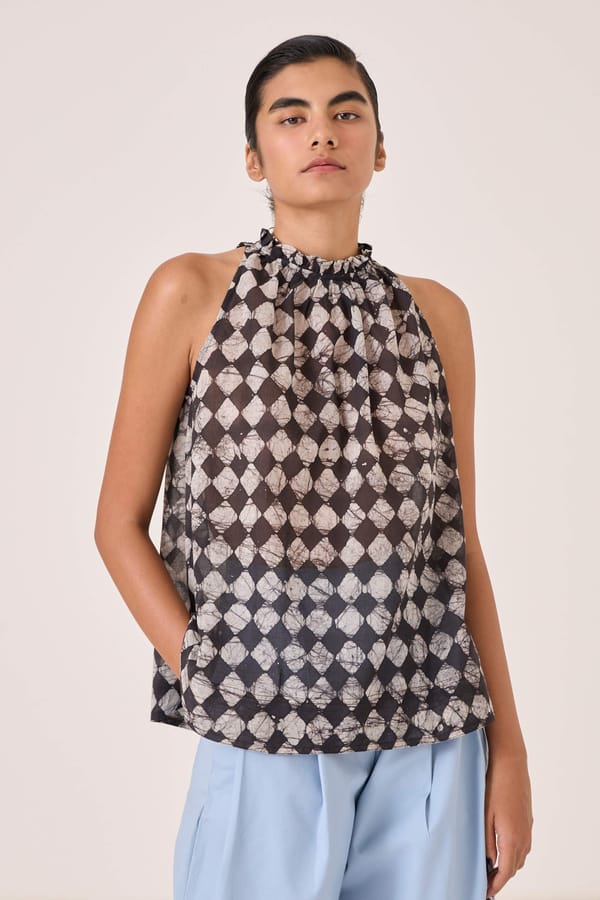 Black and White Printed Halter-Neck Relaxed Fit Top — The Summer House
