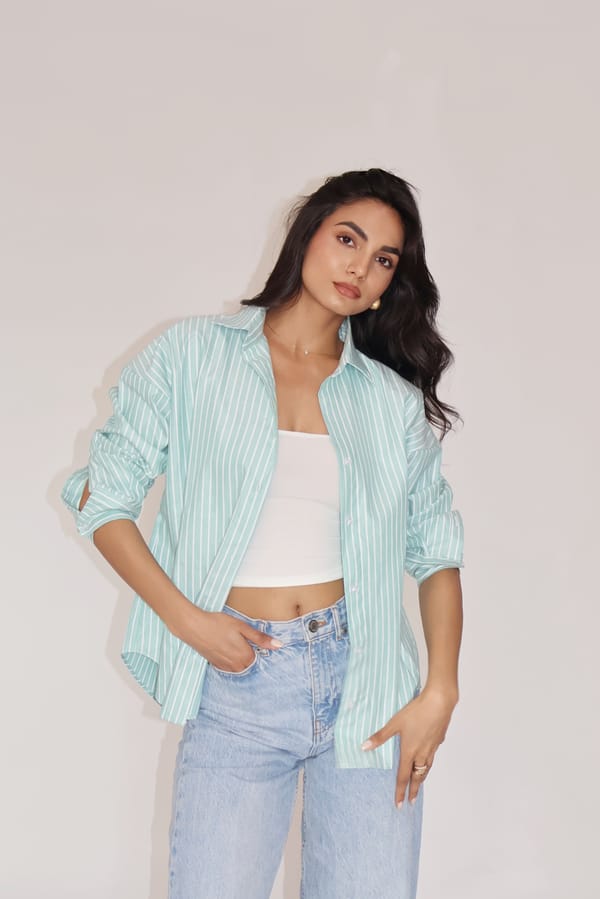 Teal Striped Oversized Shirt � Canva — Select Staples